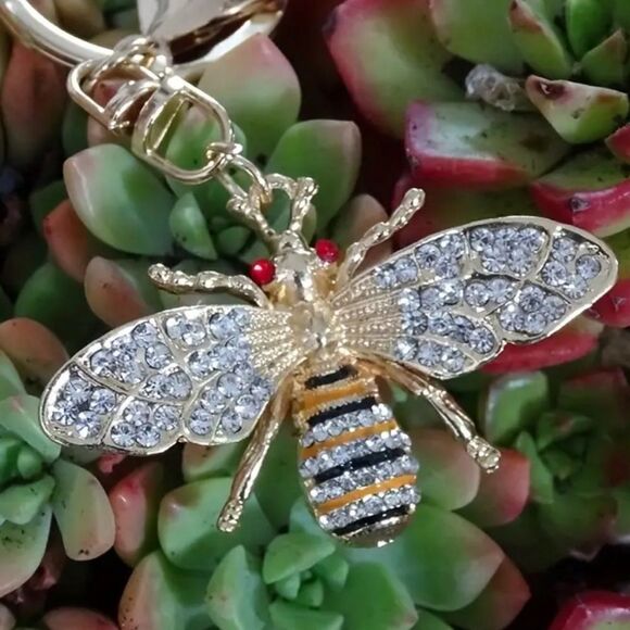 Accessories - NEW Bee Gold and Rhinestone Keychain Bag Charm